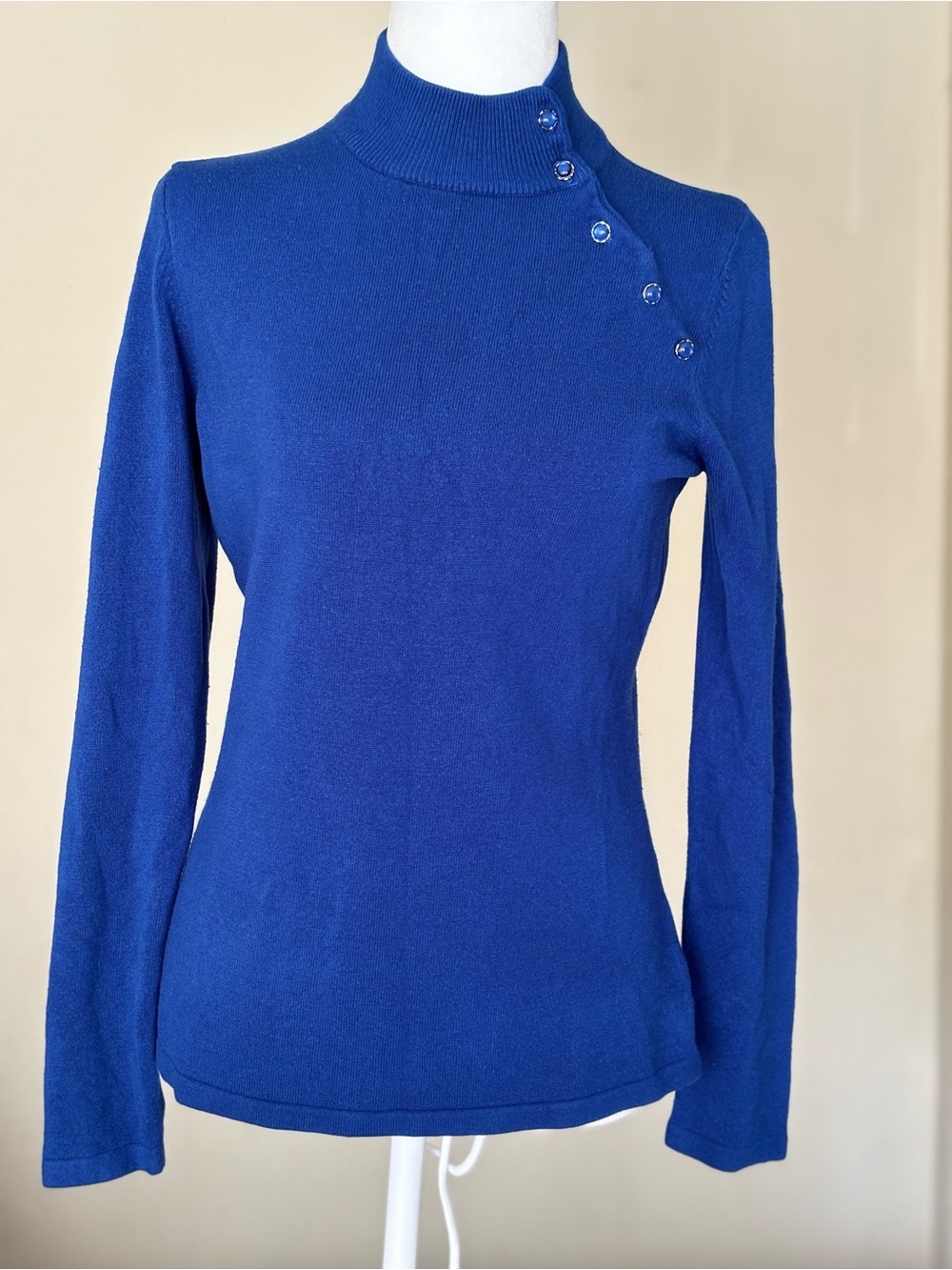 Designers Originals Cobalt Blue Mock-Neck Long Sleeve Top with Button Detail